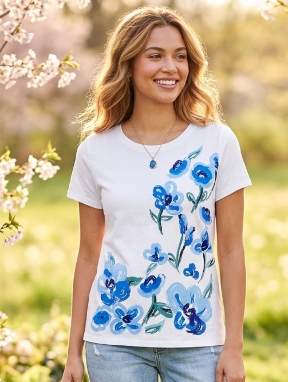 Architect Size XL White Shirt with Blue Floral Graphic Flowers Design